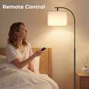 SIBRILLE Floor Lamp with Linen Shade, Arc Dimmable Tall Standing Lamp with Remote Control, Modern Floor Reading Light for Living Room Bedroom Office Corner, 9W LED Bulb Included