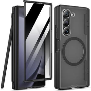 Magnetic for Samsung Galaxy Z Fold 5 Privacy Case,Z Fold5 Phone Case with [Hinge Protection][S Pen Holder][Anti Spy Screen Protector],Frosted Protective Slim Cover for Samsung Fold Z 5,Black