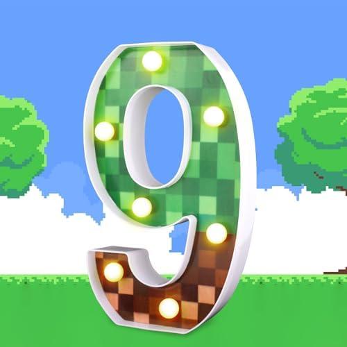Pixel Light up Number, 8.58in Led Pixel Pattern Glowing Numbers Pixel Game Party Decorations Pixel Light Decorative Numbers for Game Birthday Party Wedding Supplies(Number 9)
