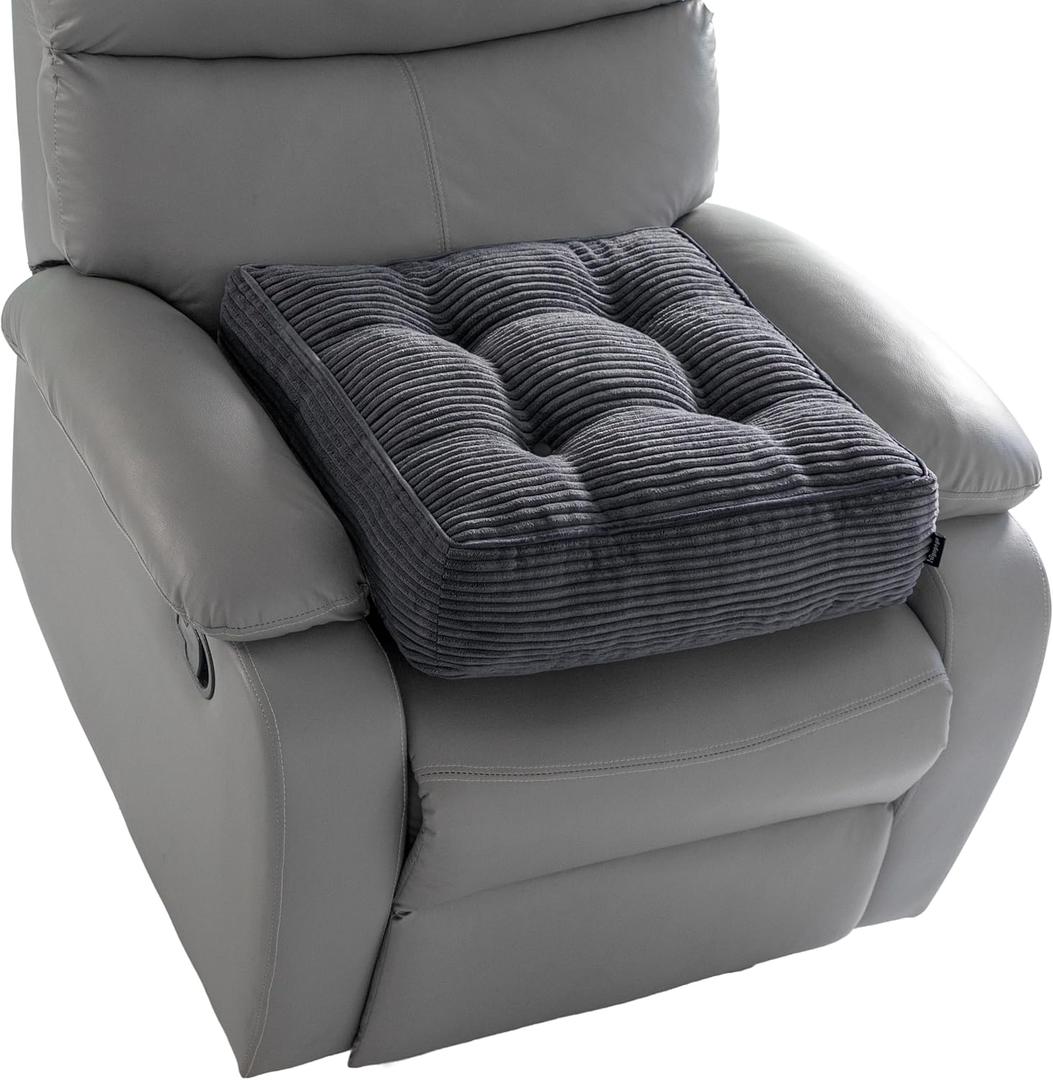 HIGOGOGO Tufted Corduroy Recliner Seat Cushion for Elderly, 20x20x5 Inch Large Square Seat Cushion for Recliner Chair, Floor Pillow, Office Chair, Car, No Pressure on Thighs, Dark Grey