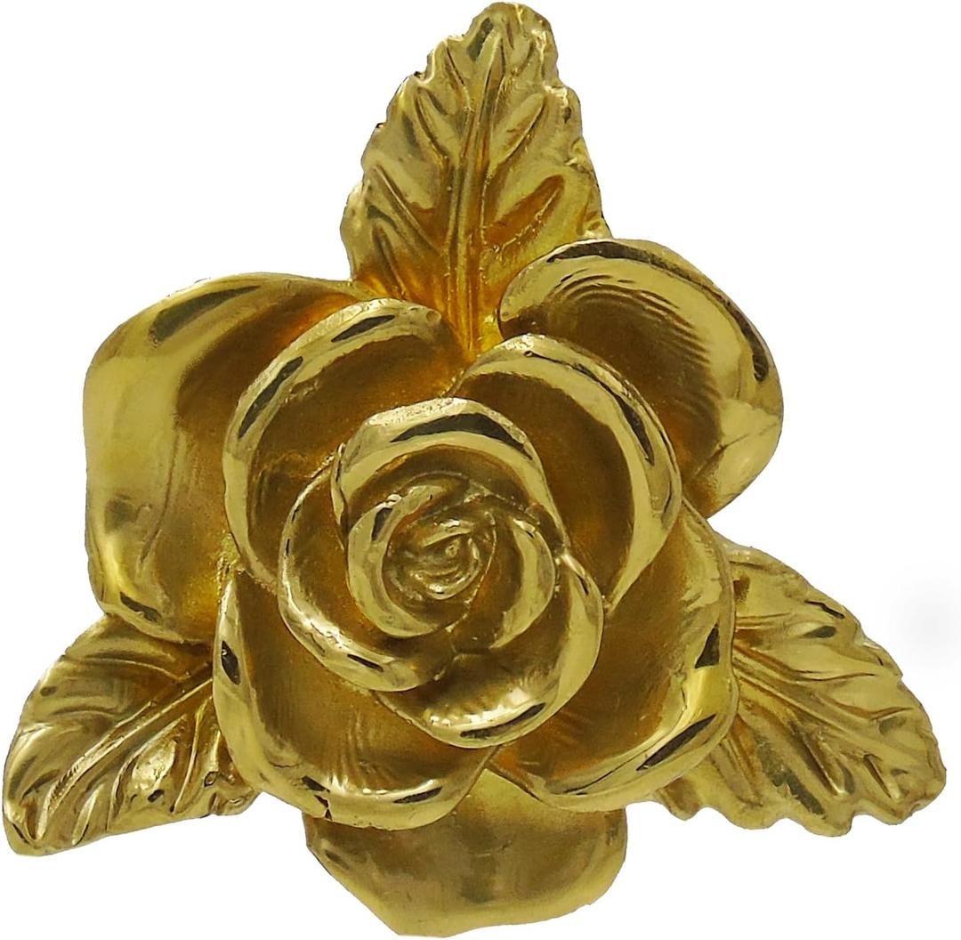 Brass Vintage Brass Rose Shaped Cabinet Knobs - Set of 2, 46mm Diameter -Gold Drawer Knobs for Kitchen Cabinet Dresser (Gold-Rose)