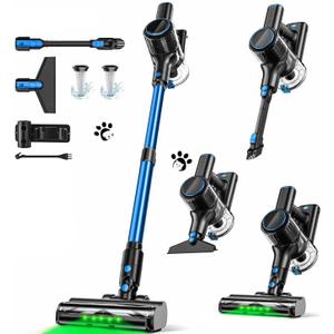 Cordless Vacuum Cleaner, 8-in-1 Vacuum Cleaners for Home, 45Mins Runtime, Anti-Tangle Stick Vacuum with LED Display, Rechargeable Lightweight Vacuum for Pet Hair/Carpet/Floor (Blue)