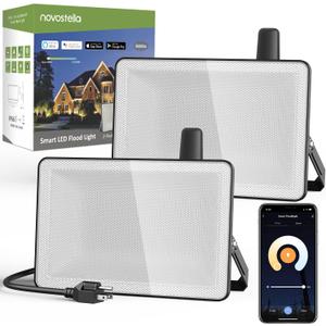 NOVOSTELLA 2 Pack 100W Smart LED Flood Light, Total 18000LM Super Bright Flood Light Outdoor IP66 Waterproof, Tunable White 2700K-6500K Outside Alexa Floodlight for Yard Stadium Garage Porch Lawn