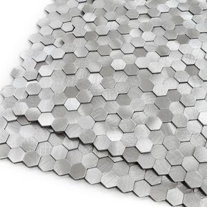 3D Metal Peel and Stick Backsplash for Kitchen,Mini Hexagon Tile Stickers Self Adhesive Wall Tiles Heat Resistant(8 Sheets,Silver)