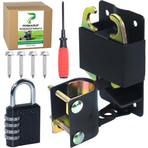 5 inch Black S16100700 Two Way Lockable Gate Latch Include 4-Digit Combination Lock and Screwdriver for Farm Gate Latch, Metal Gates with 1-1/4" to 1-1/2" Diameter Tubes