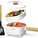 Audecook Hot Pot Electric 2L, Cermic Glaze Non-Stick Frying Pan 8 Inch, Portable Travel Cooker for Ramen/Steak/Fried Rice/Oatmeal/Soup, with Dual Power Control  