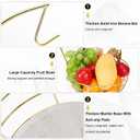 Livabber Countertop Fruit Basket Bowl with Banana Hanger, Modern Standing Fruit Vegetable Bowl Storage, with Banana Tree Holder for Kitchen Dinning Table (Round Marble, Gold)