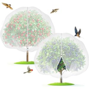 Fruit Tree Netting with Zipper & Drawstring - 15'x15' Garden Plant Net Pest Barrier to Prevent Cicadas Bird Squirrel Deer - Bug Protection for Blueberry Tomato with Fine Mesh Insect Cover (2 Pack)