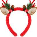 Atoden Deer Antlers Headband Realistic Reindeer Hair Bands Fawn Ears Headpiece Christmas Halloween Accessories Women Girls (Red)