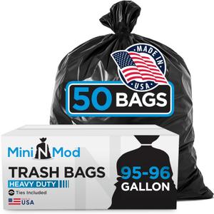 95-96 Gallon Trash Bags Heavy Duty | 50 Count | Extra Large 95-96 Gallon Trash Can Liners | 90-100 Gal for Outdoor, Commercial, and Home Use
