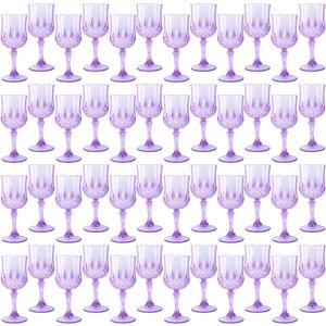 Plastic Wine GlassesPlastic Goblets Vintage Style Cordial Drinking Glasses for Wedding Reception, Grand Event Party Supplies (48, Purple)