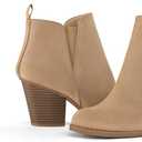 mysoft Women's Ankle Boots V Cut Side Elastic Panel Stacked Chunky Heel Booties with Side Zipper, Size 8.5