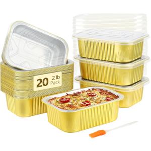 LNYZQUS 30oz Aluminum Pans Foil Baking Tins with Lids 20 Pack, 7"x5" Bread Loaf Pan Disposable Cake Tin,Heavy Duty Foil Leftover Containers,Deep To Go Containers Holders for Heating Meal Prep