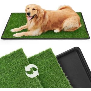 LOOBANI 45x29in Large Dog Grass Potty Tray - Dog Litter Box with 2-Pack Replacement Artificial Grass Puppy Training Pads - Potty Tray for Balcony Apartment Indoor Outdoor Use