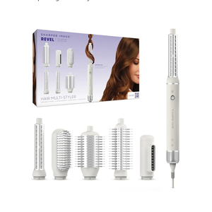 Sharper Image Revel 6-in-1 Airflow Hair Styler – Ionic Multi-Styler with Curling Wand, Detangler, Volumizing & Smoothing Brushes| Air Wrapping Styling Tool| Hot Brush| Straight & Curly Hair Product