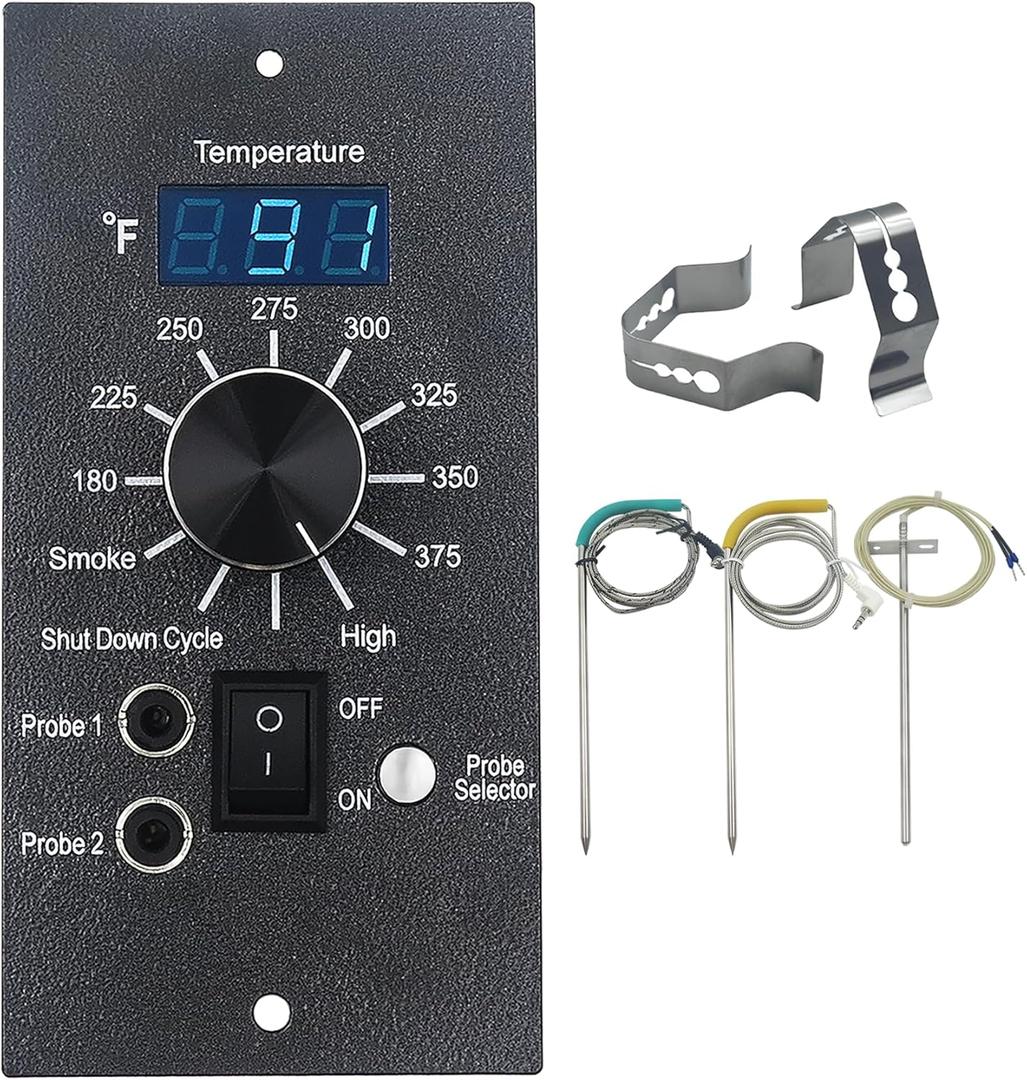 Digital Thermostat Kit for Traeger Control Panel Kit Parts Replacement, Compatible with Traeger Pellet Wood Pellet Grillswith 7" RTD Temperature 2 Meat Probes.1 Probe Clips