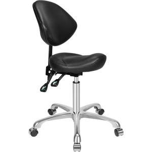 Kaleurrier Ergonomic Rolling Swivel Saddle Stool with Wheels - Hydraulic Lifting Height Adjustable Saddle Chairs for Clinic Hair Salon Lab Office Drafting Chairs (Black, with Back)