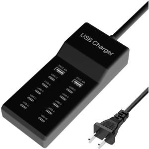 Multiple USB C Charger, 12 Ports USB Charging Station, 60W MultiPort Charger[10 USB-C+2 USB-A], USB Wall Charger, Desktop USB Charger for iPhone/iPad/Samsung/Google Pixel/Watch/Headphones(Black)