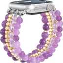 CAGOS Natural Stone Beaded Bracelet Compatible with Apple Watch Band 38mm/40mm/41mm/42mm/44mm/45mm Women Series 9 8 7 SE Series 6 5 4 Fashion Dressy Stretchy Handmade Beads Strap for iPhone iWatch Bands Series 3/2/1 (Light Purple)