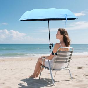 Adjustable Beach Chair Umbrella with Clamp, 40 Inch, UPF 50+, Portable Folding Sun Shade for Outdoor Camping Wheelchair Plant Shade (Chair Not Included)