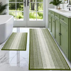 BSICPRO Bathroom Rugs and Mats Sets, 2 Piece Thick Absorbent Chenille Bath Mat Rug Set Non Slip, Soft Shaggy Bath Room Floor Mats for Bathroom, Machine Washable (Sage Green, 20" x 60" Plus 20" x 32")
