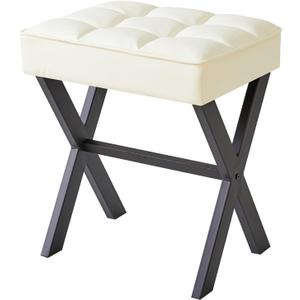 IBUYKE Square Makeup Stool with X-Leg Foot Rest, PU Footrest, Ottoman Seat Vanity Stool, Multi-Use as Small Side Table, for Bedroom, Living Room, White LG-71W (17.72"-Leather)