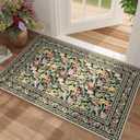 Door Mat Indoor Entrance 2x3 Rug Machine Washable Vintage Floral Small Area Rug Non-Slip Low Pile Throw Rugs for Entryway, Kitchen, Front Door Indoor Entrance, Entry, Kids Room, Green