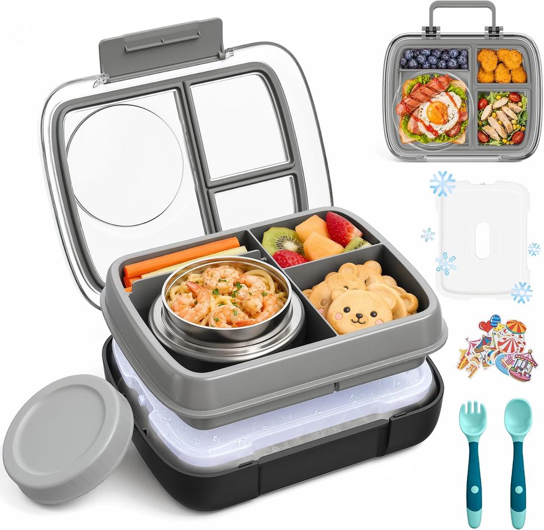 Bento Lunch Box for Kids and adults, Stainless Steel 9oz Thermo Food Jar, Ice Pack & Utensils, Gifts for Back to School Toddler Girl Boy