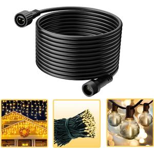 Extension Cords for String Lights Inflatable Decorations, 2 Pin 32.8FT Outdoor Extension Cable Waterproof for Class2 Power Adapter Solar Pannel Holiday Black(Pin Size:8mm)