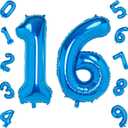 Blue 16 Number Balloon 40 Inch Jumbo Foil Mylar Balloons for Birthday Party Decorations, Anniversary Supplies, Helium-Ready Giant Digital Balloons with Ribbon (16th birthday balloons)