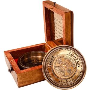 Scout Compass Gift Boys - Engraved Scout Oath Compass in wood Box Scout Always Prepared Camping Orienteering Compass, Hiking Backpacking Compass Gift, 50 Year Calander