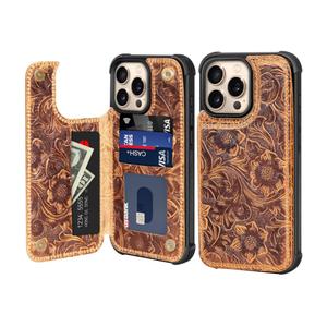Wallet Real Leather Case Compatible with iPhone 15 Pro Max 6.7" ，Genuine Leather，Shockproof, Anti-Fall Case, Flip Cover, with Card Slot, Double Magnetic Buckle, Kickstand, Durable Brown