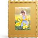 8x10 Picture Frame with Mat for 5x7, Wavy Edge Wooden Real Glass Photo Frame for Tabletop and Wall Hanging, Yellow, 1 Pack