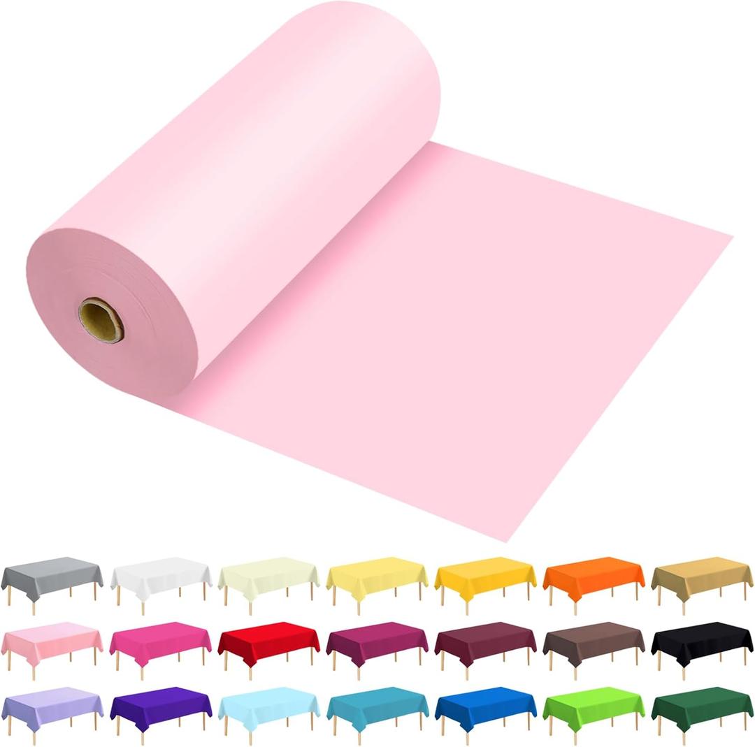 54 Inch X 300 Feet Plastic Table Cover Roll Premium Disposable Plastic Tablecloth for All Type/Shape Tables | Picnic, Party, Banquet, Birthdays, Weddings (Pink, 54 Inch X 300 Feet)
