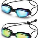 3 x Aegend Swimming Goggles with Adjustable Bungee Strap, No Leak Anti-Fog UV Protection Mirrored Swim Goggles for Adults