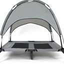 35 Inch Elevated Dog Bed with Canopy, Waterproof & Breathable Medium Cooling Dog Bed with Removable Shade Tent for Camping, Beach, Backyard, Grey