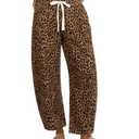 GRAPENT Barrel Jeans Women High Waisted Women Jeans High Waisted Brown Drawstring Pants Barrel Pants Baggy Leg Brown Cheetah Size Medium US 8 to 10, M
