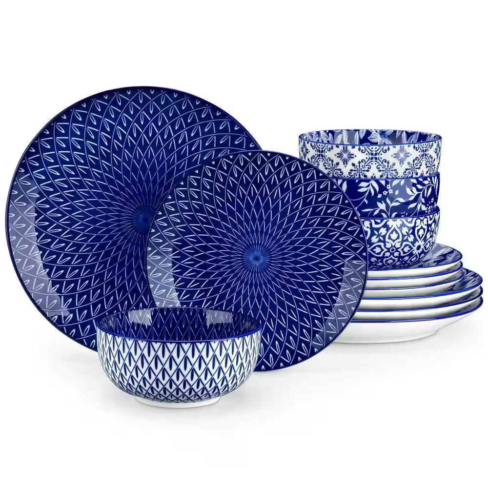 vancasso
12-Piece Blue Porcelain Dinnerware Set Service for 4-Bowls and Plates Set with Dinner Plates Dessert Plates Cereal Bowls