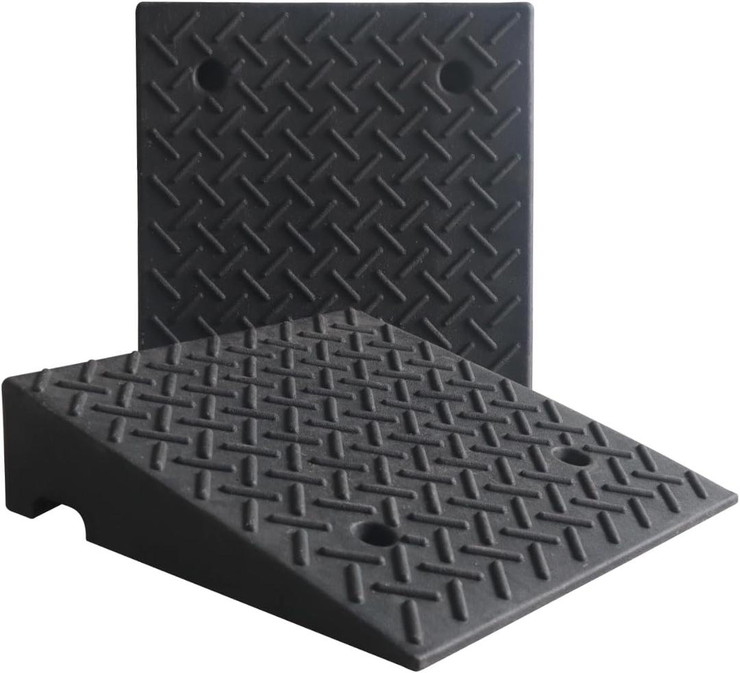 Rubber Curb Ramps for Driveway Sidewalks Shed Entry, 5.9 Inch Rise Height 2 Pack 19.68" L x 19.68" Threshold Ramp for Cars, Motorcycles, Lawn Mowers, 7000lbs Load Capacity
