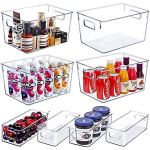Set of 8 Clear Plastic Storage Bins, 4 Large and 4 Small Stackable Storage Containers for Pantry Organization and Kitchen Storage Bins,Home Edit and Cabinet Organizers