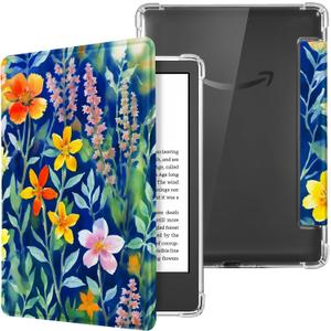 CoBak Case for 6" Kindle 11th Gen (2024 and 2022 Release) - Ultra Slim Transparent Clear TPU Back Shell Protective Cover with Auto Wake/Sleep for Kindle 11th Generation 2024 Release, Painted Flower