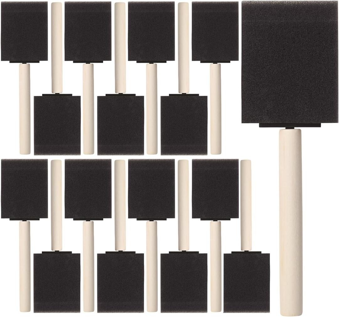 Bates- Foam Paint Brushes, 2 Inch, 16 Pack, Wooden Handle, Sponge Brushes for Painting, Staining, Varnishes, Gluing and DIY Craft Projects on Wood, Metal & More (Black)