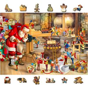 WOODEN.CITY Wooden Christmas Puzzle 500 Pieces with Unique Pieces & Unusual Shapes - Santa Workshop - Winter Scene Puzzles Christmas Vacation Puzzle 15.5 x 10,5 inches