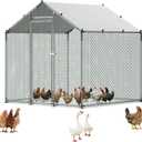 VEVOR Metal Chicken Coop, 6.56x6.56x6.56ft Large Walk-in Chicken Runs with Cover, Spire Roof Hen House Enclosure with Security Lock, Outdoor Duck Rabbit Cage Poultry Pen for Backyard, Farm, Yard