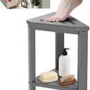 Shower Foot Rest 15in, HDPE Waterproof Shower Stool for Inside Shower, Corner Shower Stool for Shaving Legs with Storage Shelf for Small Space, Shower Step Stool, Plastic Corner Shower Bench, Grey