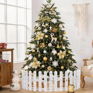 Christmas Tree Fence 28 Pcs White Christmas Tree Gate 16.5inch Tall Outdoor Christmas Decorations Reusable Tree Fence Barrier for Dogs Cats and Kids
