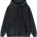 Womens Oversized Acid Wash Hoodie Unisex Heavyweight Cotton Hoodies Vintage Washed Sweatshirt Women Men (XX-Large, Black)