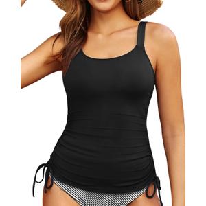 Women Tankini Top Only - Tummy Control Bathing Suit Top 2025 Modest Swim Tank Top Swimsuits No Bottom (Large, Black) Women Tankini Top Only - Tummy Control Bathing Suit Top 2025 Modest Swim Tank Top Swimsuits No Bottom (Large, Black)