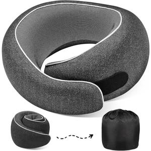 4litamz Travel Neck Pillows, 100% Memory Foam Filling, Travel Pillows for Airplanes, Compact and Ergonomic Design, Best for Sleeping Plane Train Travel Essentials (Light Black)