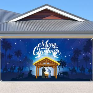 Christmas Nativity Garage Door Banner 7x16ft Large Scene Christmas Garage Door Cover Holy Religion Holiday Garage Door Backdrop Decorations Mural for Xmas Decor
